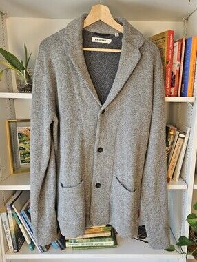 Ben Sherman Men's Gray Knit Cardigan Lambs Wool Blend Size Large Teacher Preppy